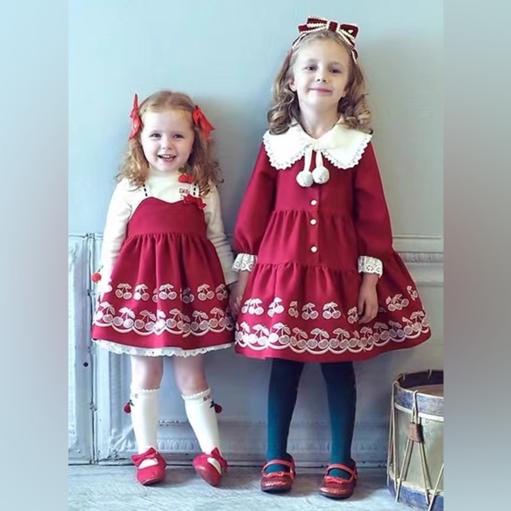Shirley Temple Girls A-line cherry embroidered dress